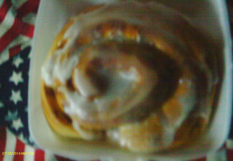 This is what you missed today. Homemade cinnamon roll. This one came home with me!