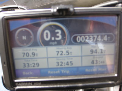 My GPS recorded 2,373.4 miles from Jacksonville Beach, FL to San Diego, CA  with a moving average speed of 72.5 mph
