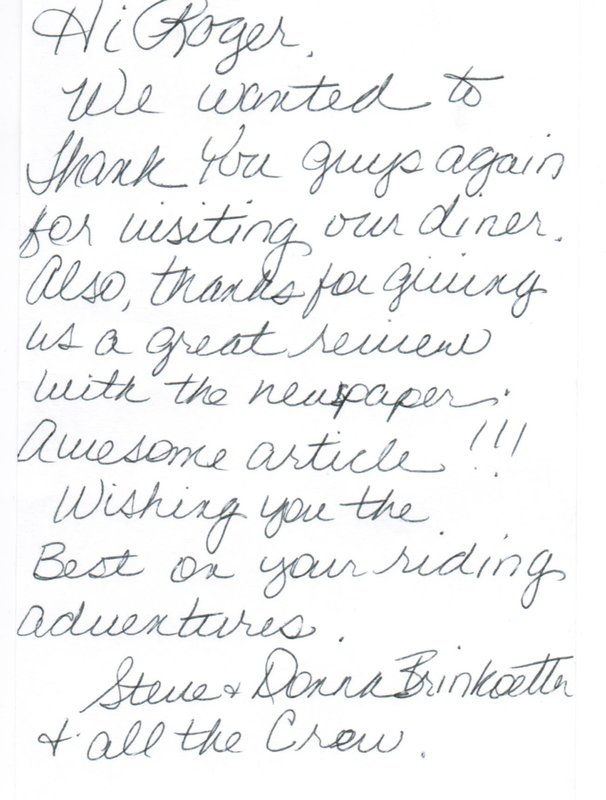 Thank you note from the owners of 10-13 Diner
