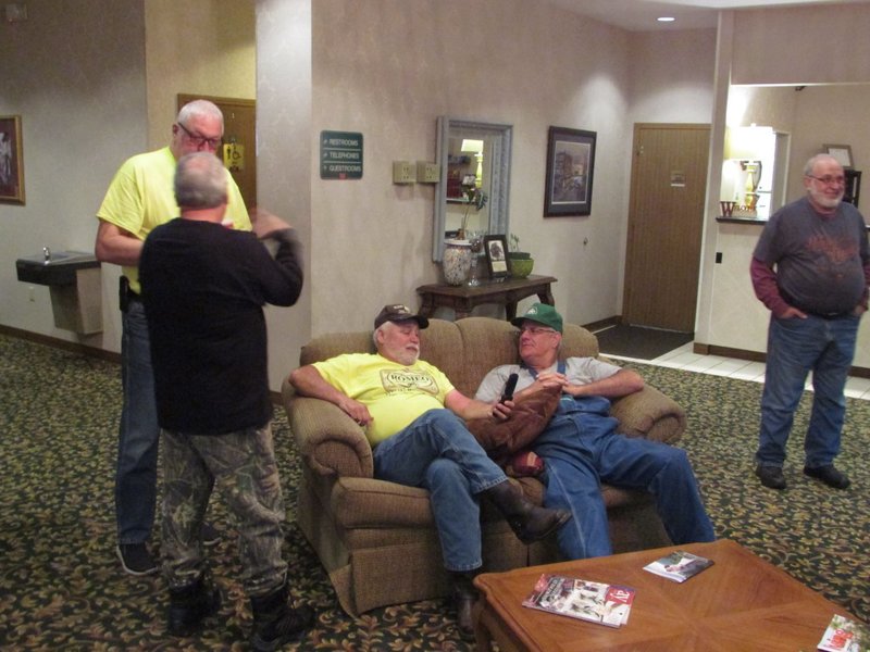 The lobby was a good place to gather and wish we were riding.