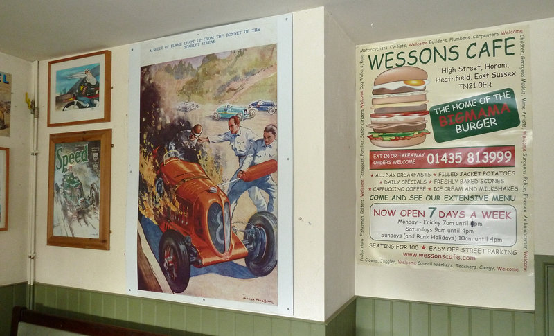 Comic book illustration from interior with Wesson's giant burger to entice.