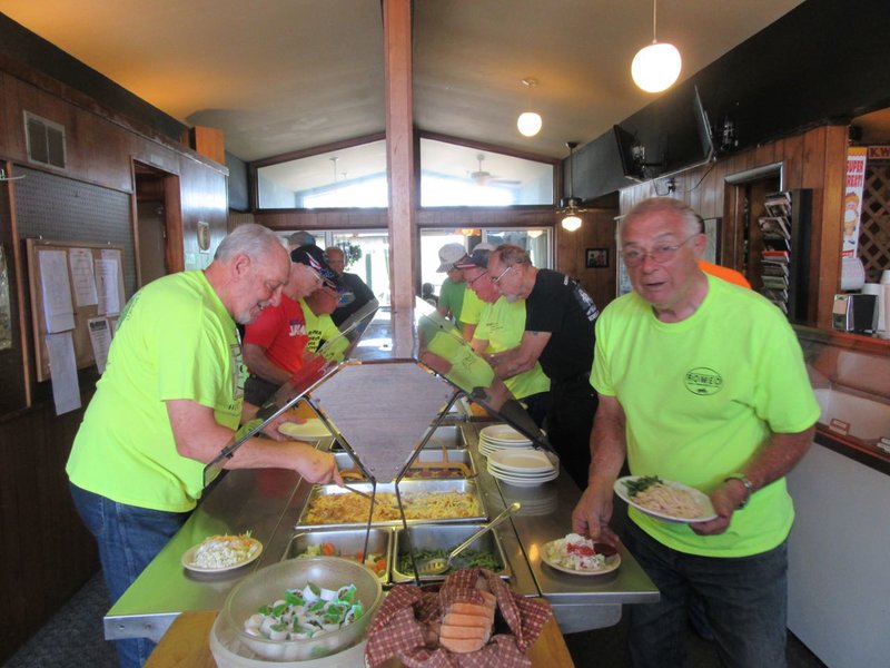 Dave was leading the pack through the buffet line.  Nice to have him back riding with us again.