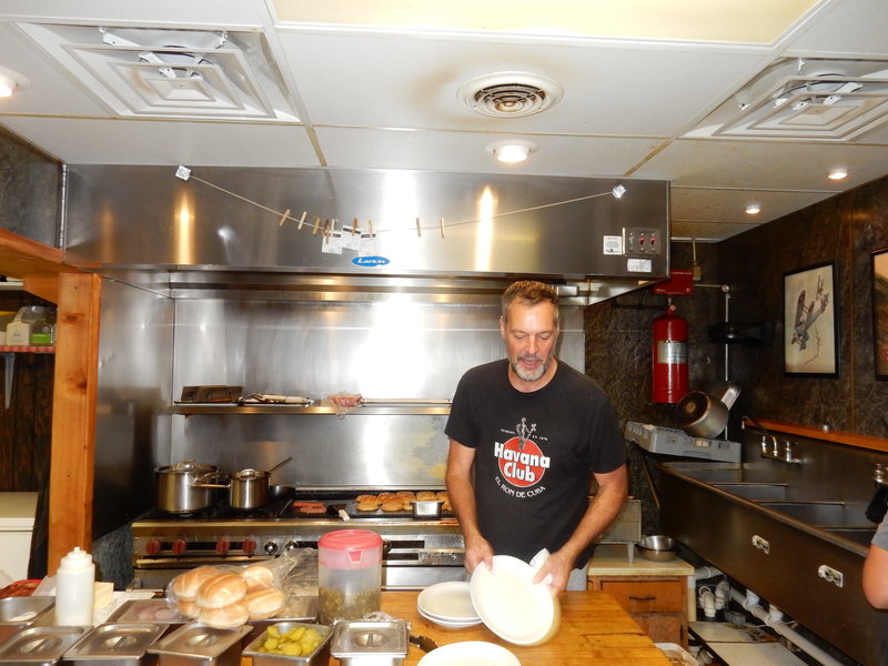 Our cook at Mo's Place.  Really good food, beer brewed on sight and more than enough room for the 40+ Romeo's and locals. 620-587-2350