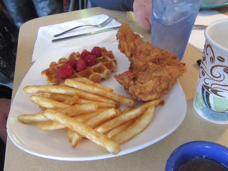 Marvin reported that his chicken and waffle was pretty darned good! And he also enjoyed dipping his fries in syrup!