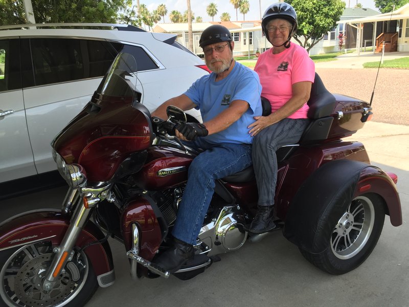 27,472 mi.....2016 Harley Triglide  Red on Red.    Bill &amp; Linda.......Harlingen TX &amp; Topeka KS