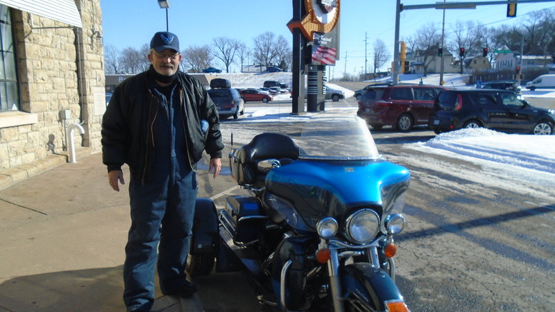 Howard and the only motorcycle seen outside at the Harley dealer today,