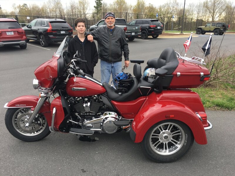 John O. and Grandson Gus  2021 Harley Trike  100 miles