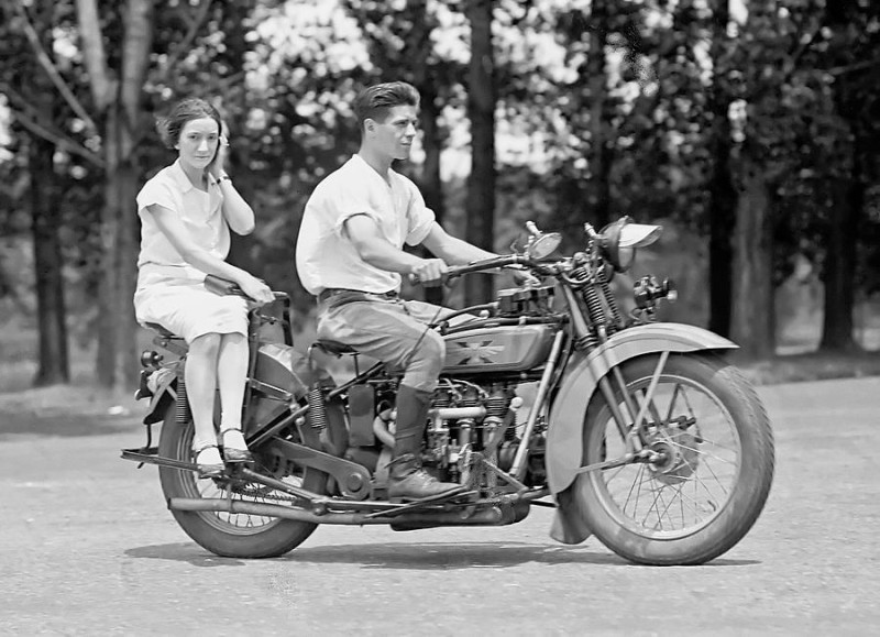 Dating in the 1930s.  Much like my mom and dad back in the day.  Their first date was on Dad's 1929 Harley Davidson JD.  2 up on  a solo seat.