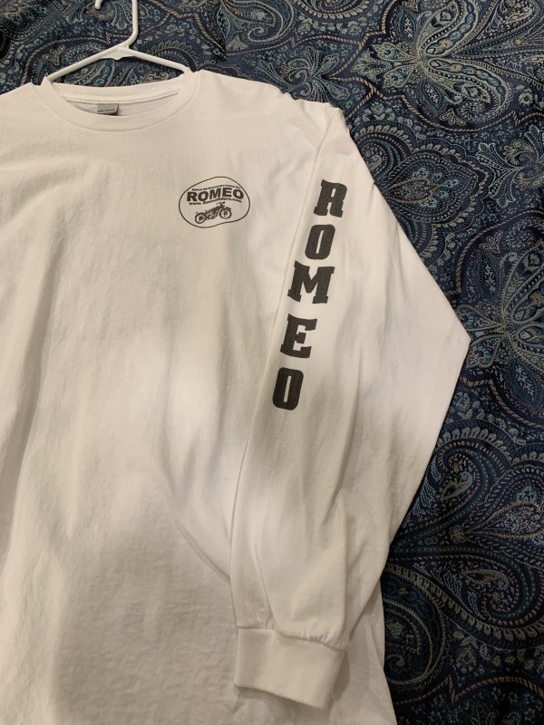 Front of shirt.  Note “ROMEO” logo on left sleeve.