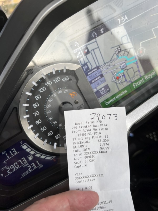 Final gas receipt and miles