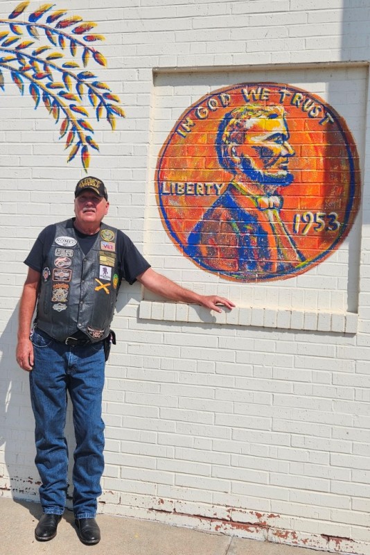 My year! 1953 Penny painting on the side of a Leavenworth bank.