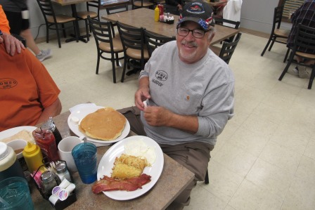 Marvin's order was 2 pancakes, biscuits and gravy, hash browns and bacon, yummy!