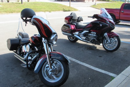 The rider from Kearney was riding a nice Harley, here next to Scott's nice Honda.