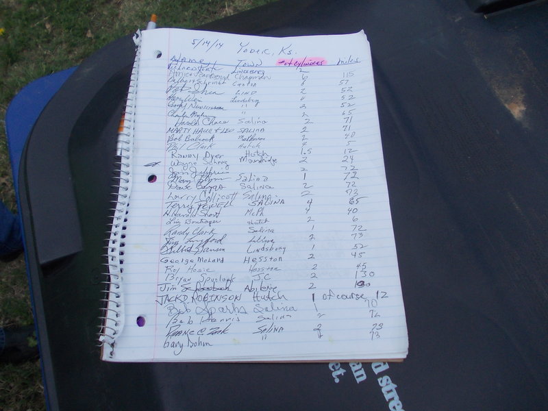 Signup sheet at Yoder