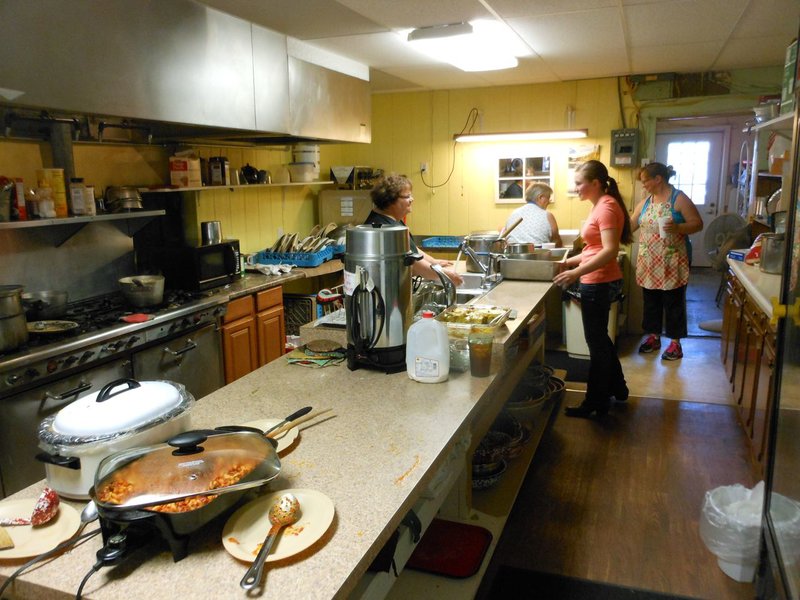 I understand that Bucky poked his head in the kitchen to thank the ladies for doing such a great job and he got a little sample of the goulash after he had just polished off a huge order of the pork roast and dressing.