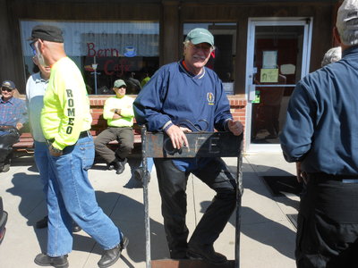 Bucky is bellied up to the cafe hitching post.
