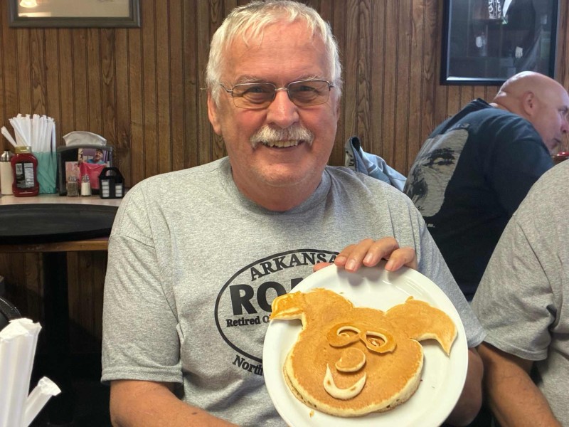 Neil had so much fun with his pancakes. Never seen him so happy.  He was so proud showing everyone his breakfast. He told them to customize his pancakes after his beloved dog named Piglet.  Maybe Neil is also a Razorback fan. This one will just remain a mystery.