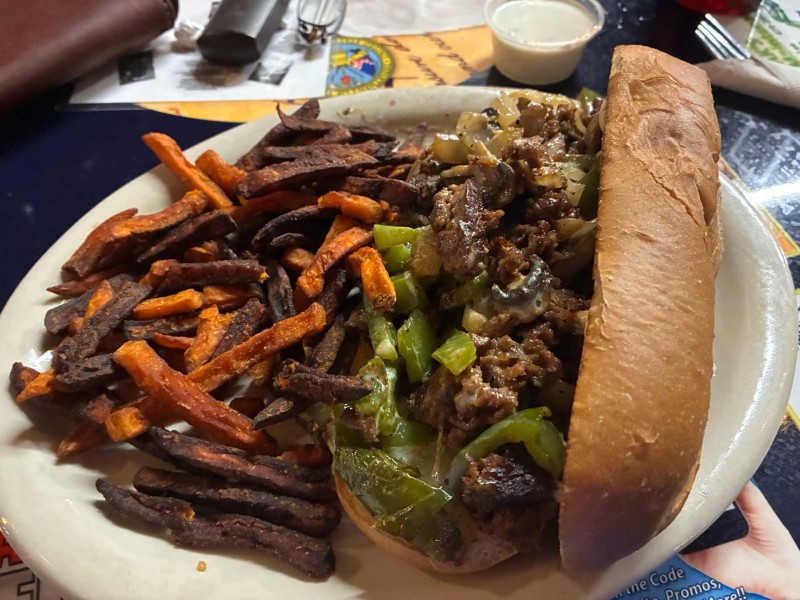My Philly cheese steak with sweet tater fries. It was awesome.